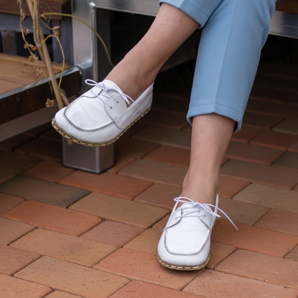 Women Barefoot White Boat Shoes