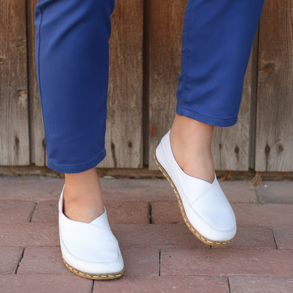 Women Barefoot White Cross Ballet Flats