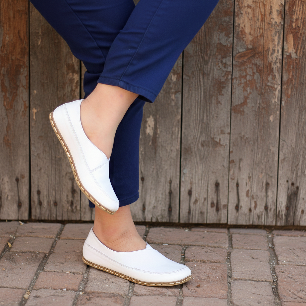 Women Barefoot White Cross Ballet Flats