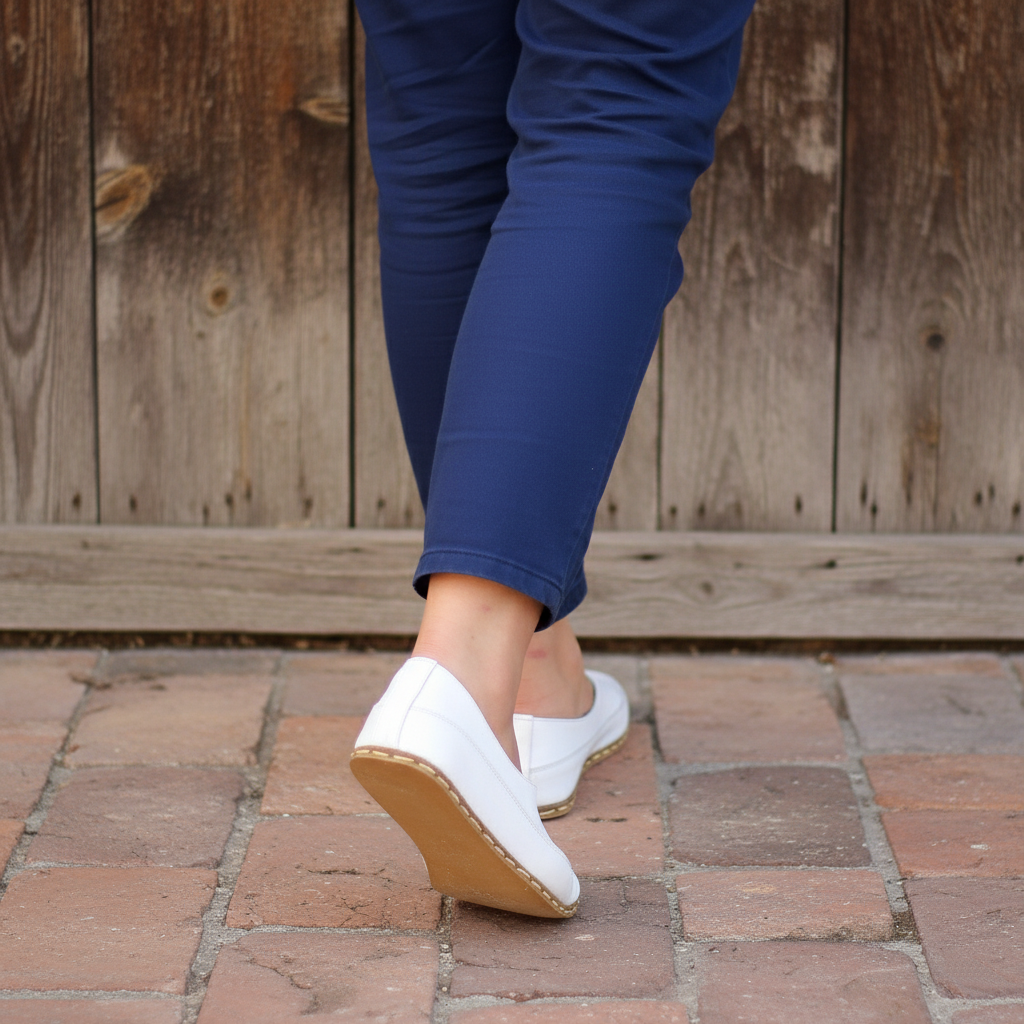 Women Barefoot White Cross Ballet Flats