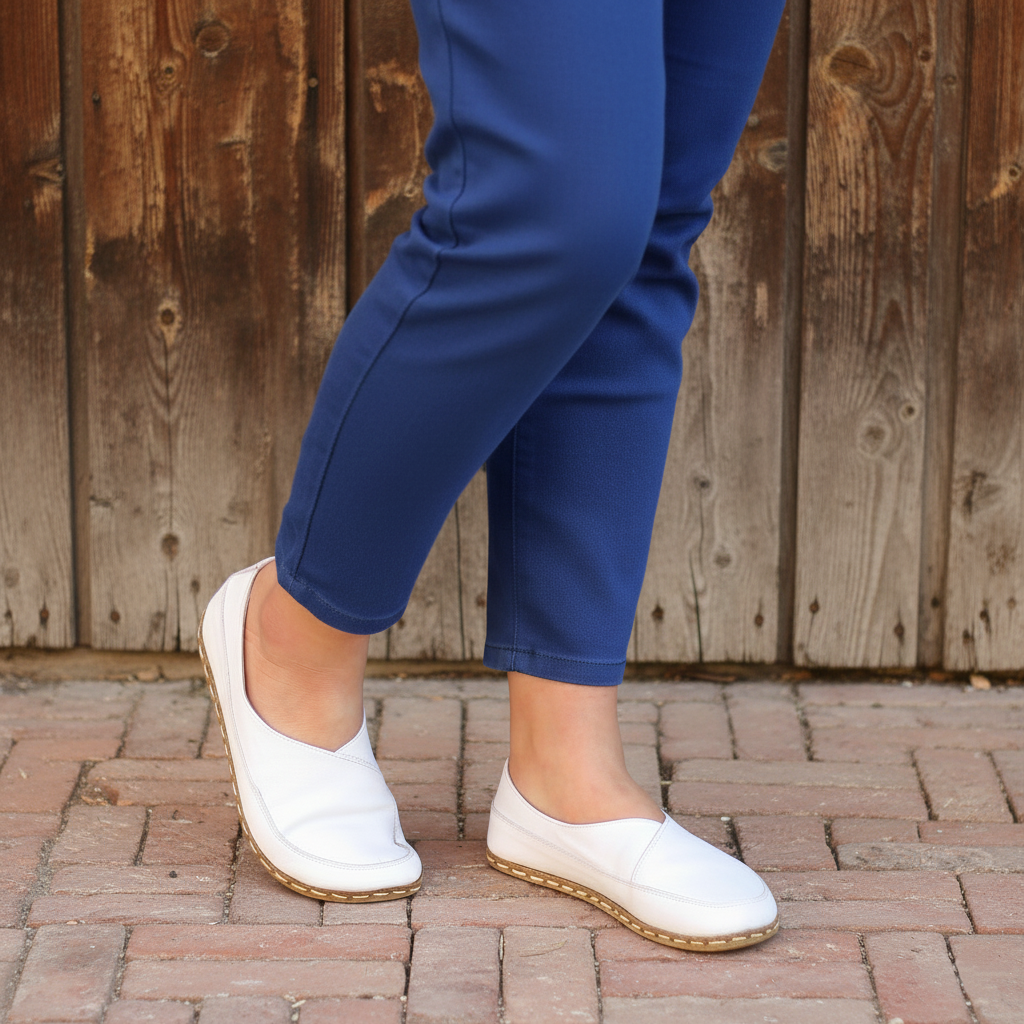 Women Barefoot White Cross Ballet Flats