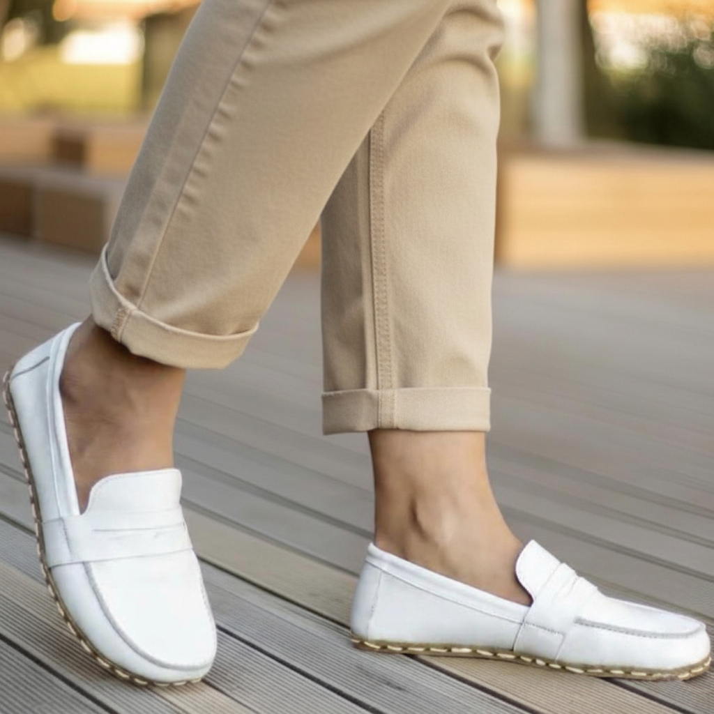 Women Barefoot White Penny Loafers