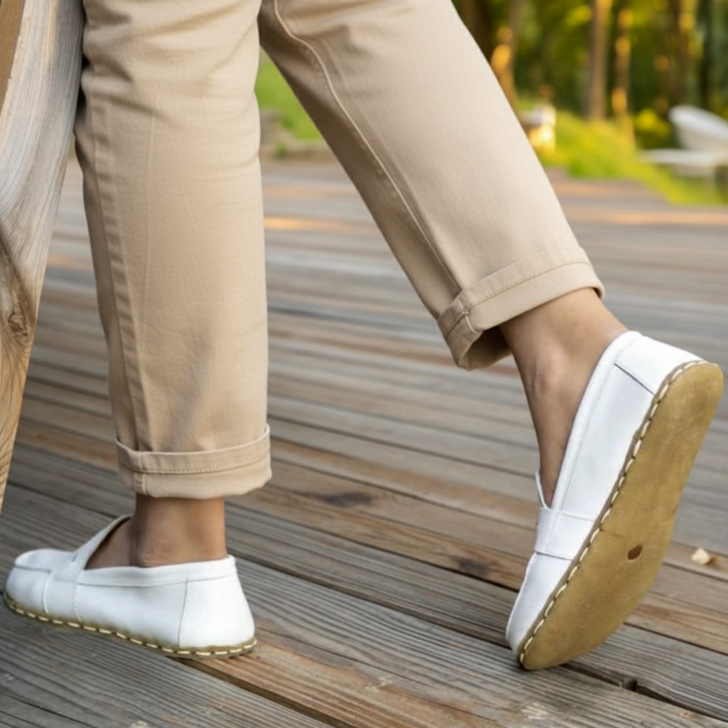 Women Barefoot White Penny Loafers