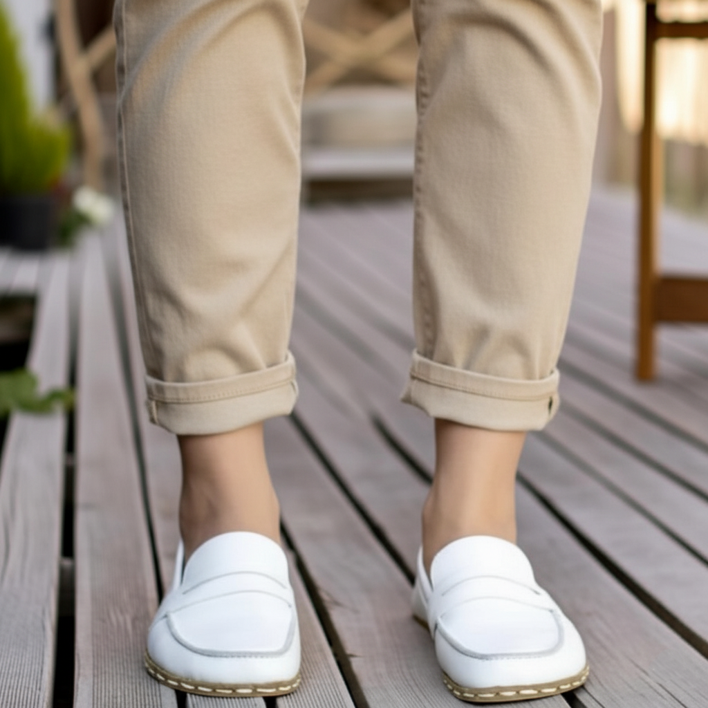 Women Barefoot White Penny Loafers