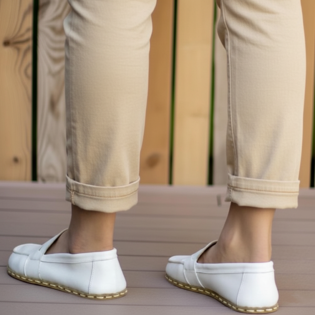Women Barefoot White Penny Loafers