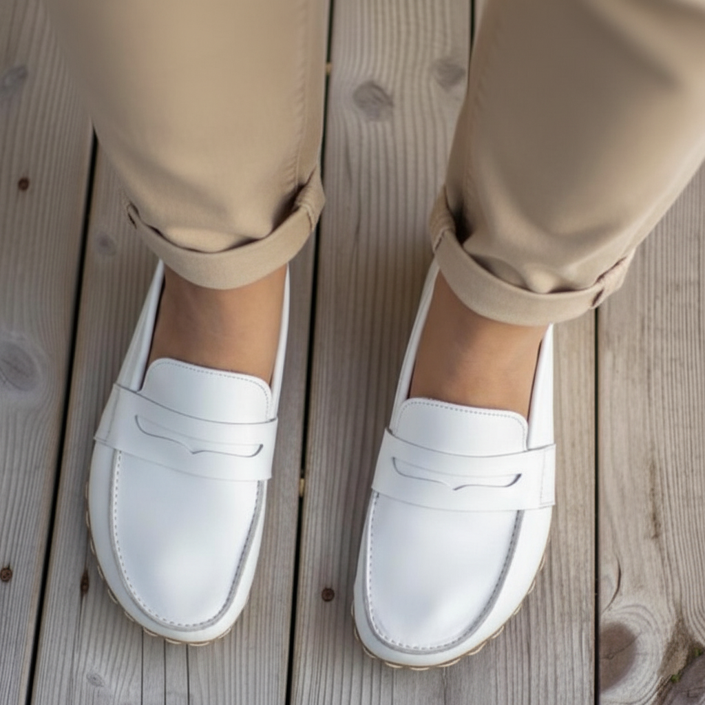 Women Barefoot White Penny Loafers