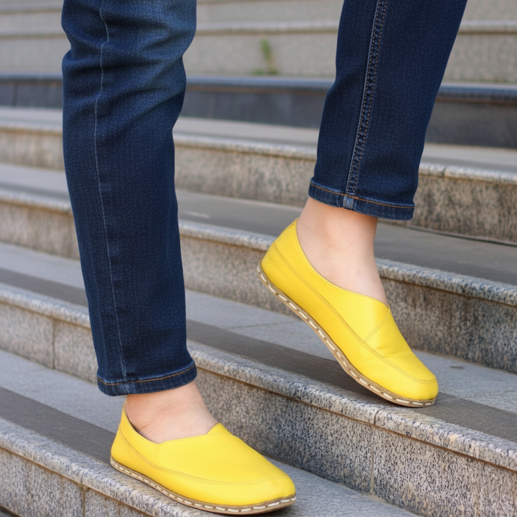 Women Barefoot Yellow Cross Ballet Flats