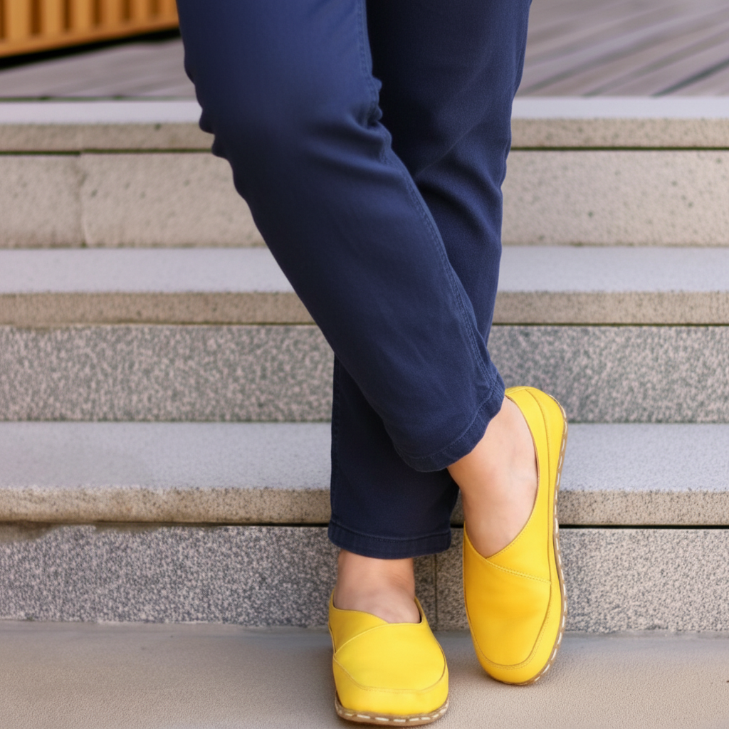 Women Barefoot Yellow Cross Ballet Flats