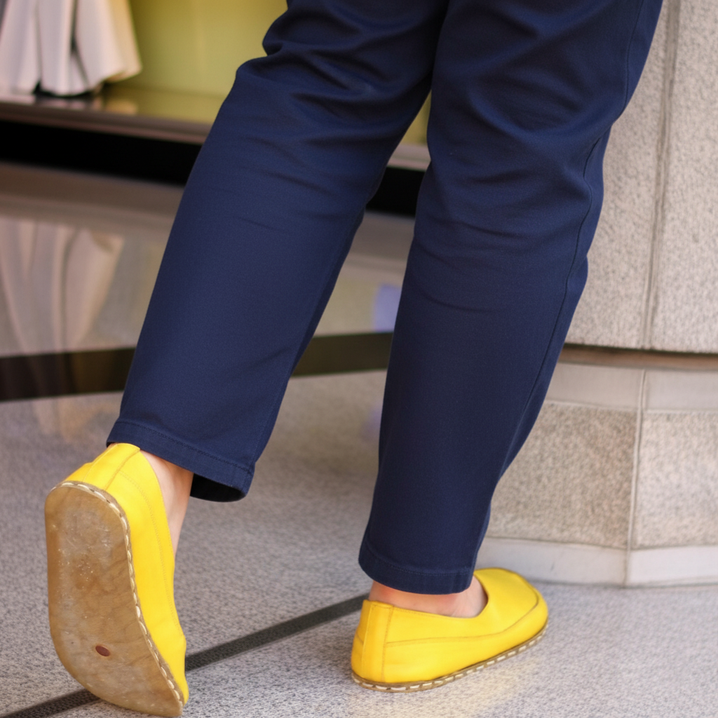 Women Barefoot Yellow Cross Ballet Flats