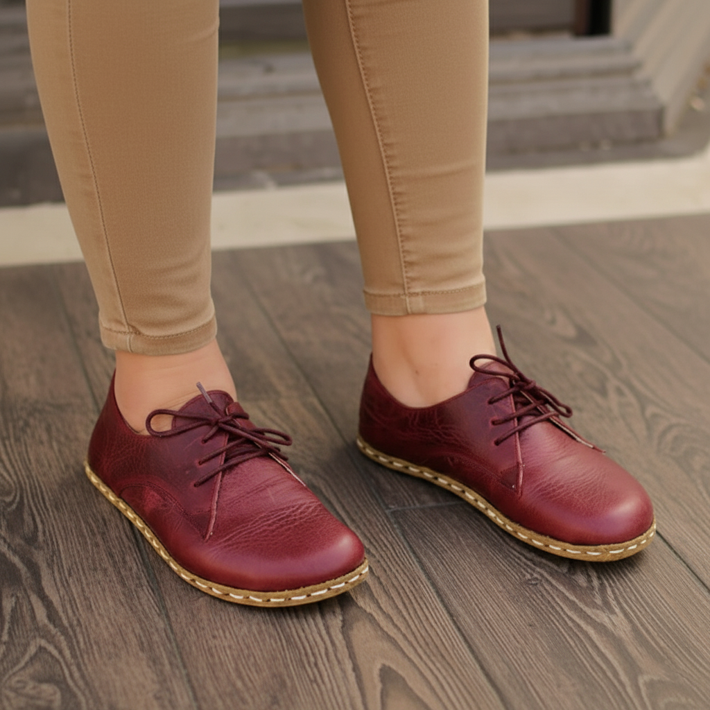 Women Barefoot Burgundy Oxford Shoes
