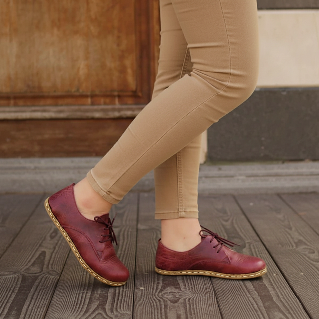 Women Barefoot Burgundy Oxford Shoes