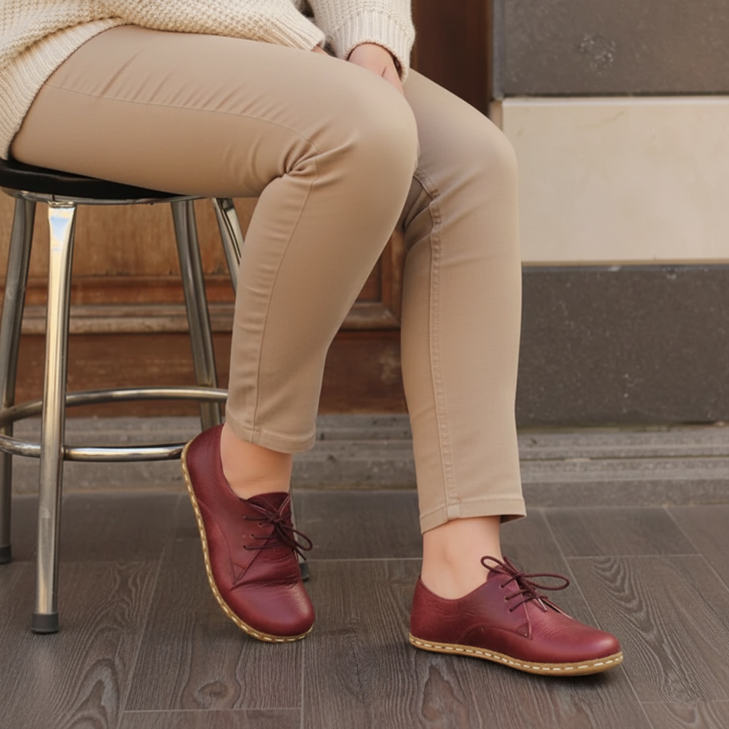 Women Barefoot Burgundy Oxford Shoes
