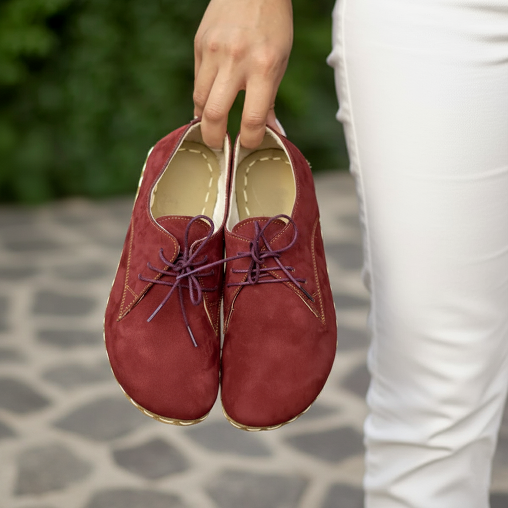 Women Barefoot Nubuck Burgundy Oxford Shoes