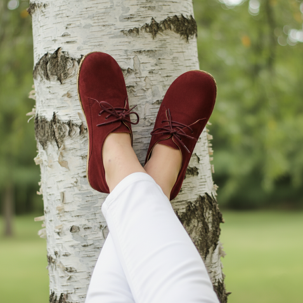 Women Barefoot Nubuck Burgundy Oxford Shoes