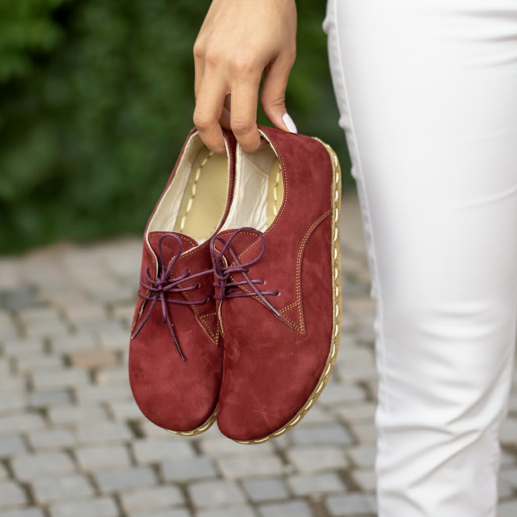 Women Barefoot Nubuck Burgundy Oxford Shoes