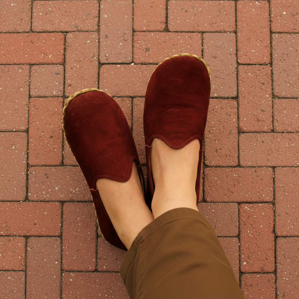 Women Nubuck Barefoot Burgundy Slip On Shoes