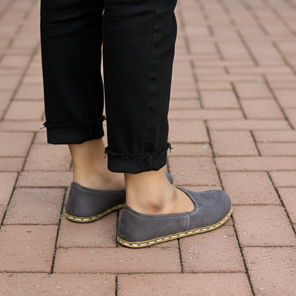 Women Nubuck Barefoot Gray Slip On Shoes