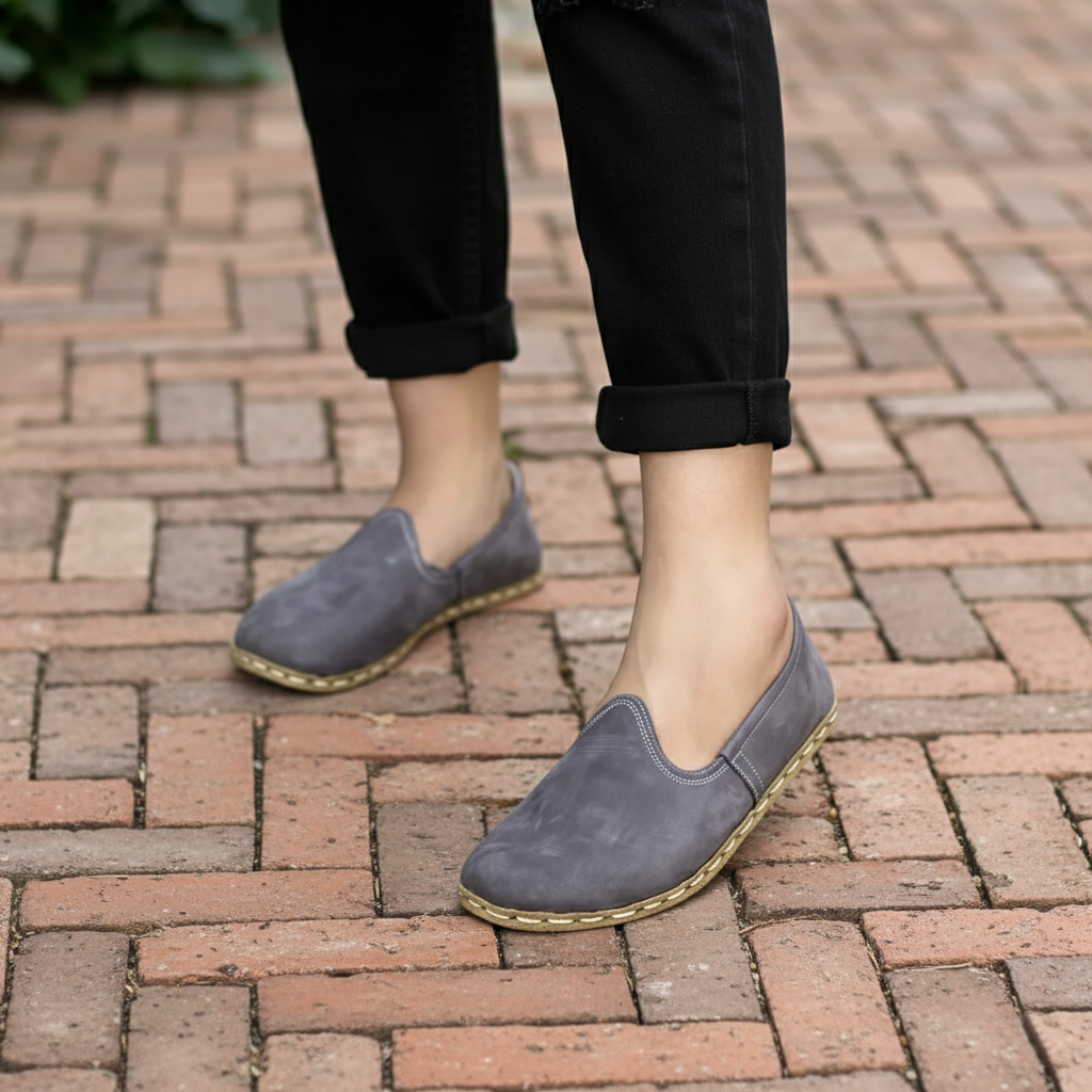 Women Nubuck Barefoot Gray Slip On Shoes