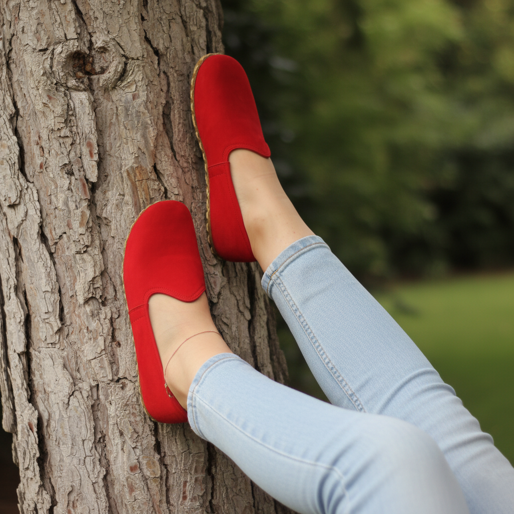 Women Nubuck Barefoot Red Slip On Shoes
