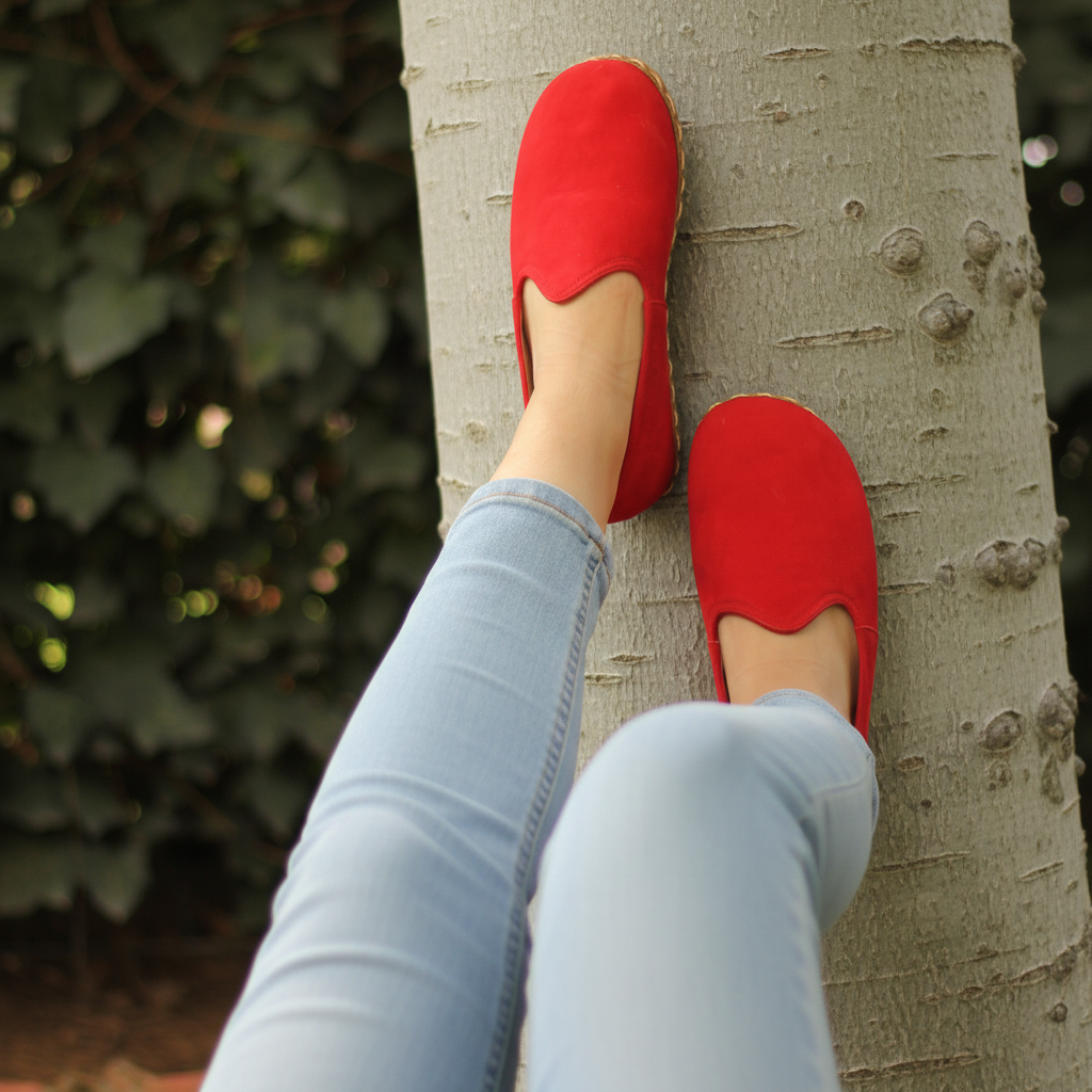Women Nubuck Barefoot Red Slip On Shoes