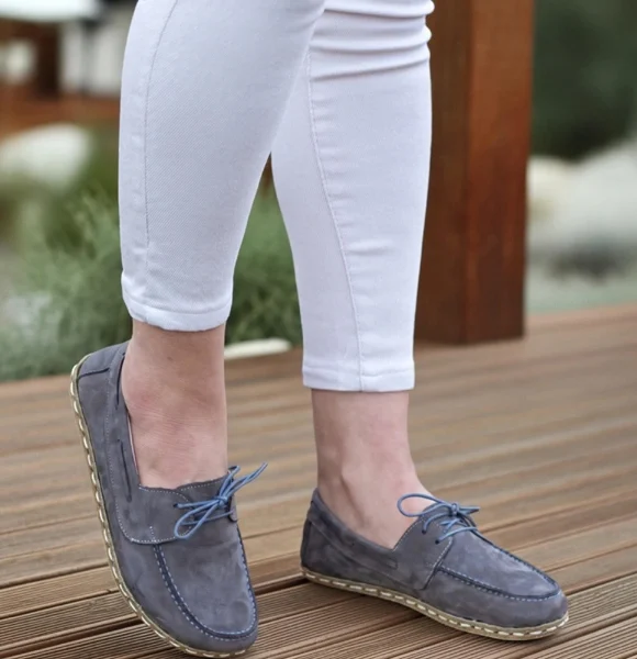 ChicWith Handmade Gray Nubuck Barefoot Boat Shoes for Women