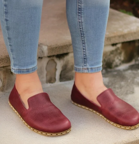Women-Handmade-Burgundy-Barefoot-Loafers