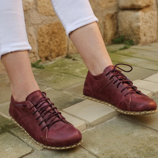 Women-Handmade-Burgundy-Barefoot-Sneakers