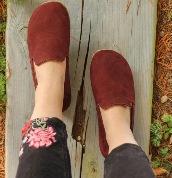 Women-Handmade-Burgundy-Nubuck-Barefoot-Loafers