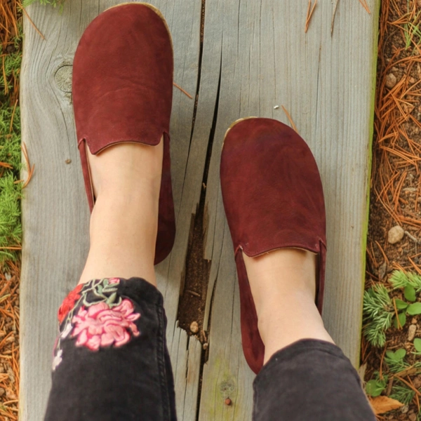 Women-Handmade-Burgundy-Nubuck-Barefoot-Loafers