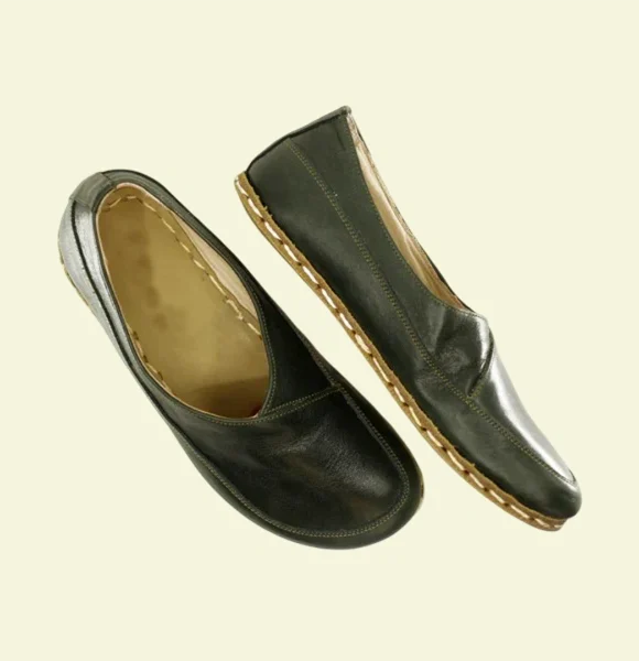 Women-Handmade-Dark-Green-Barefoot-Flat-Shoes