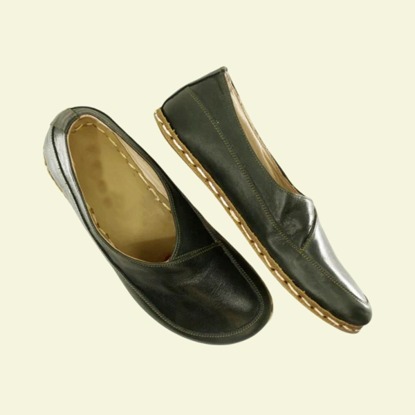 Women-Handmade-Dark-Green-Barefoot-Flat-Shoes