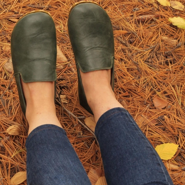 Women-Handmade-Dark-Green-Barefoot-Loafers