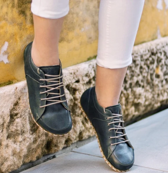 Women-Handmade-Dark-Green-Barefoot-Sneakers