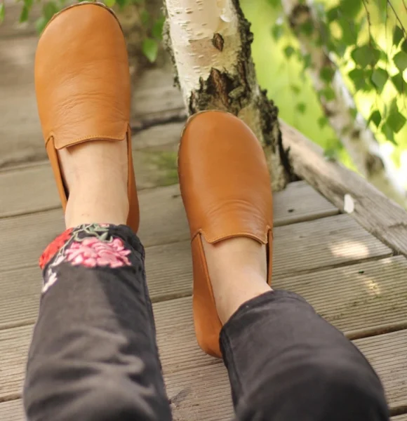 Women-Handmade-Orange-Barefoot-Loafers