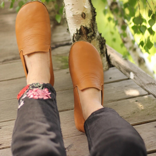 Women-Handmade-Orange-Barefoot-Loafers