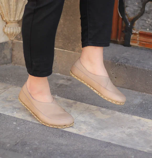 Handmade Women Beige Barefoot Flat Shoes