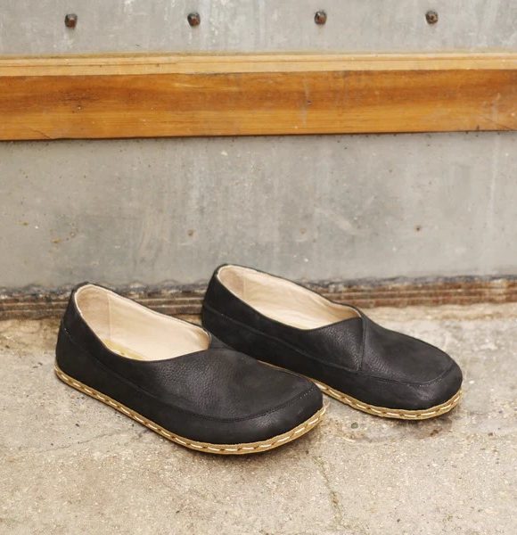 Handmade Women Black Barefoot Flat Shoes