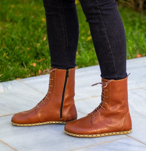 Handmade Women Brown Nubuck Barefoot Boots