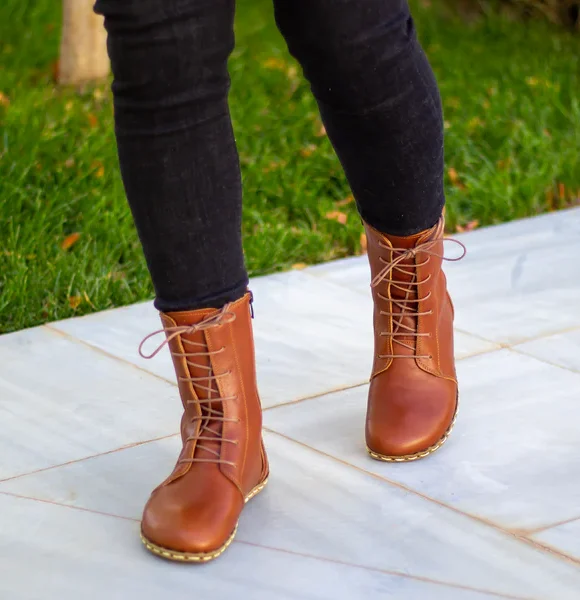 Handmade Women Brown Nubuck Barefoot Boots