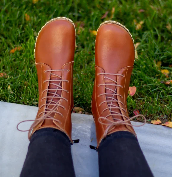 Handmade Women Brown Nubuck Barefoot Boots