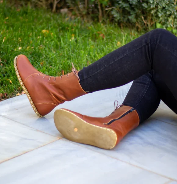 Handmade Women Brown Nubuck Barefoot Boots