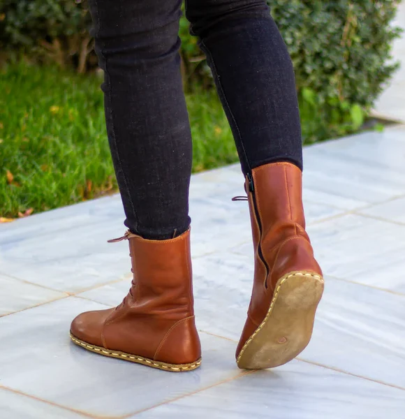 Handmade Women Brown Nubuck Barefoot Boots