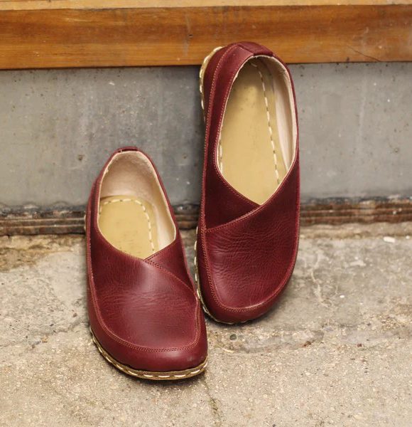 Women Handmade Coffee Burgundy Barefoot Flat Shoes