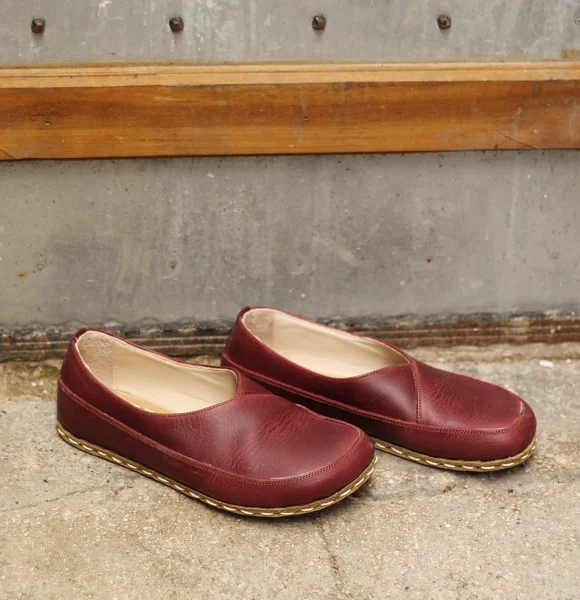 Women Handmade Coffee Burgundy Barefoot Flat Shoes