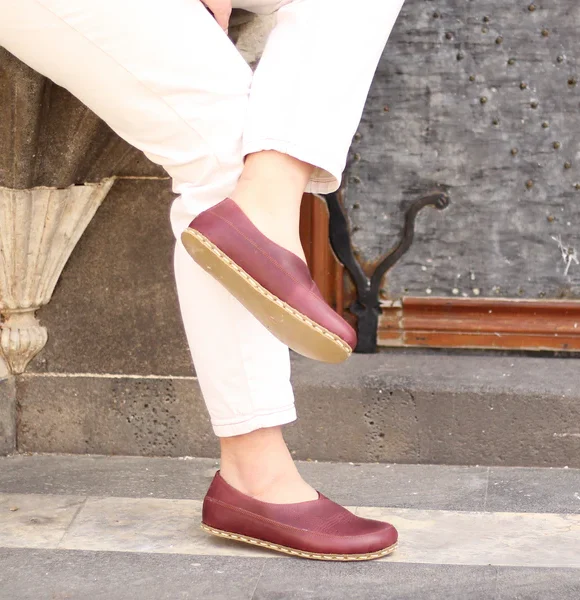 Women Handmade Coffee Burgundy Barefoot Flat Shoes