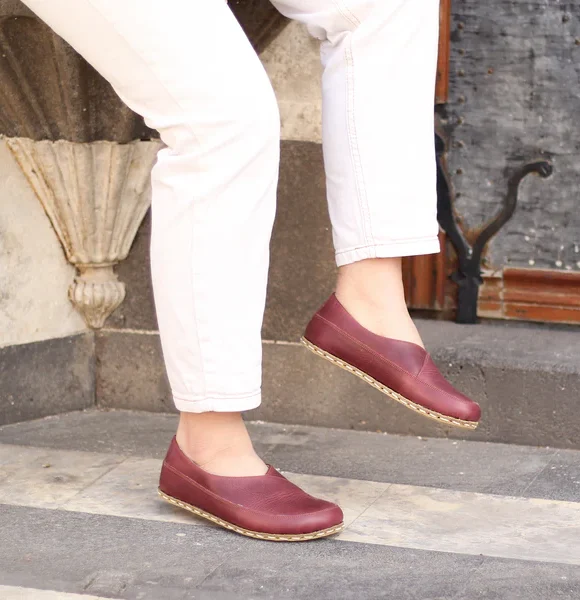 Women Handmade Coffee Burgundy Barefoot Flat Shoes