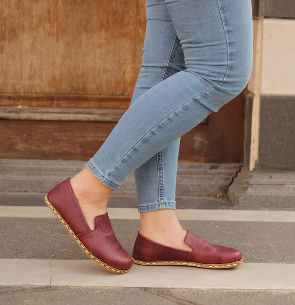 Handmade Women Burgundy Barefoot Loafers