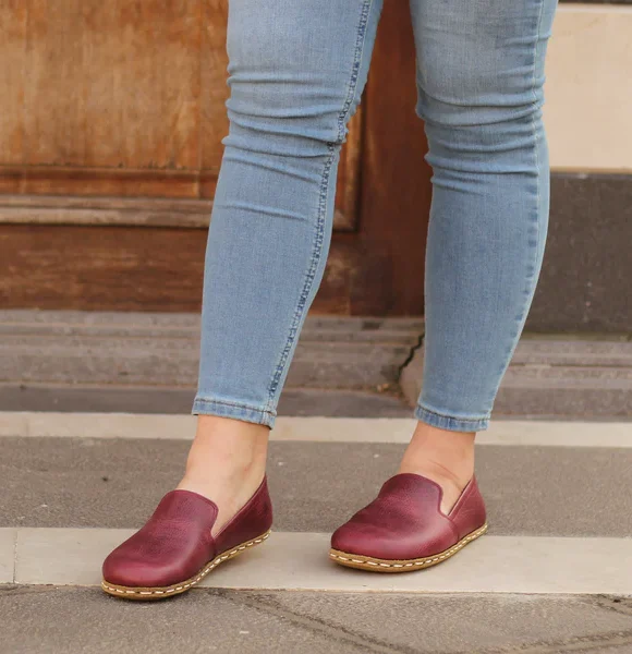 Handmade Women Burgundy Barefoot Loafers