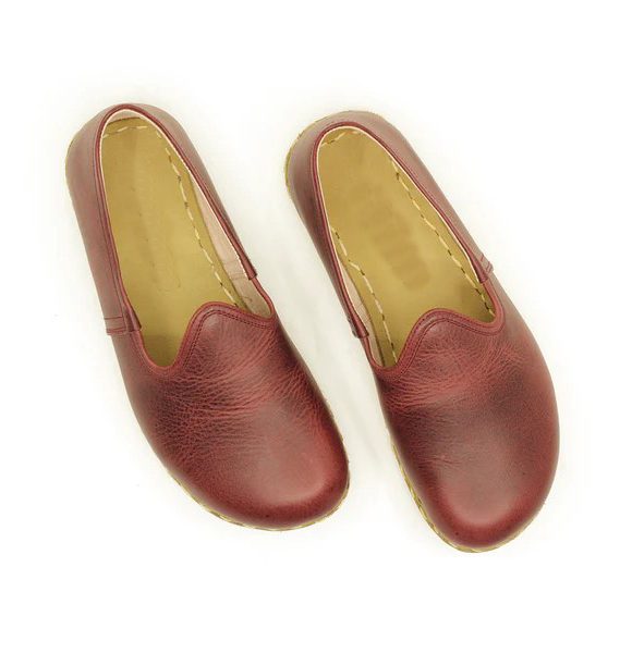 Handmade Women Burgundy Turkish Slip On Shoes