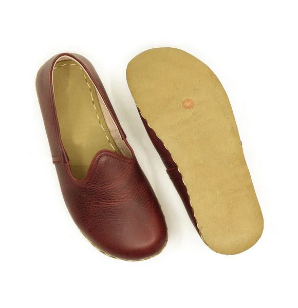 Handmade Women Burgundy Turkish Slip On Shoes